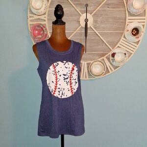 Blue Sleeveless Baseball Graphic Top